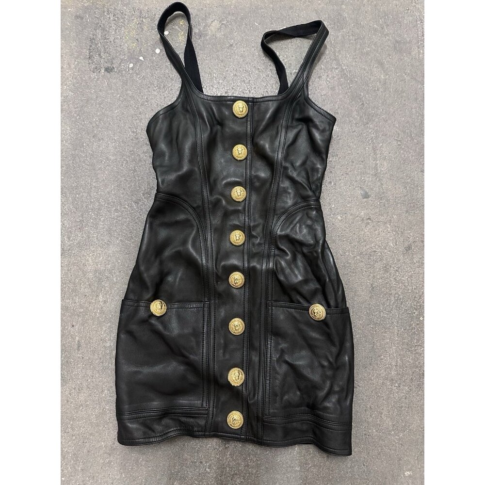 BALMAIN Buttoned Leather Mini Dress Noir Black - Picture 5 of 9